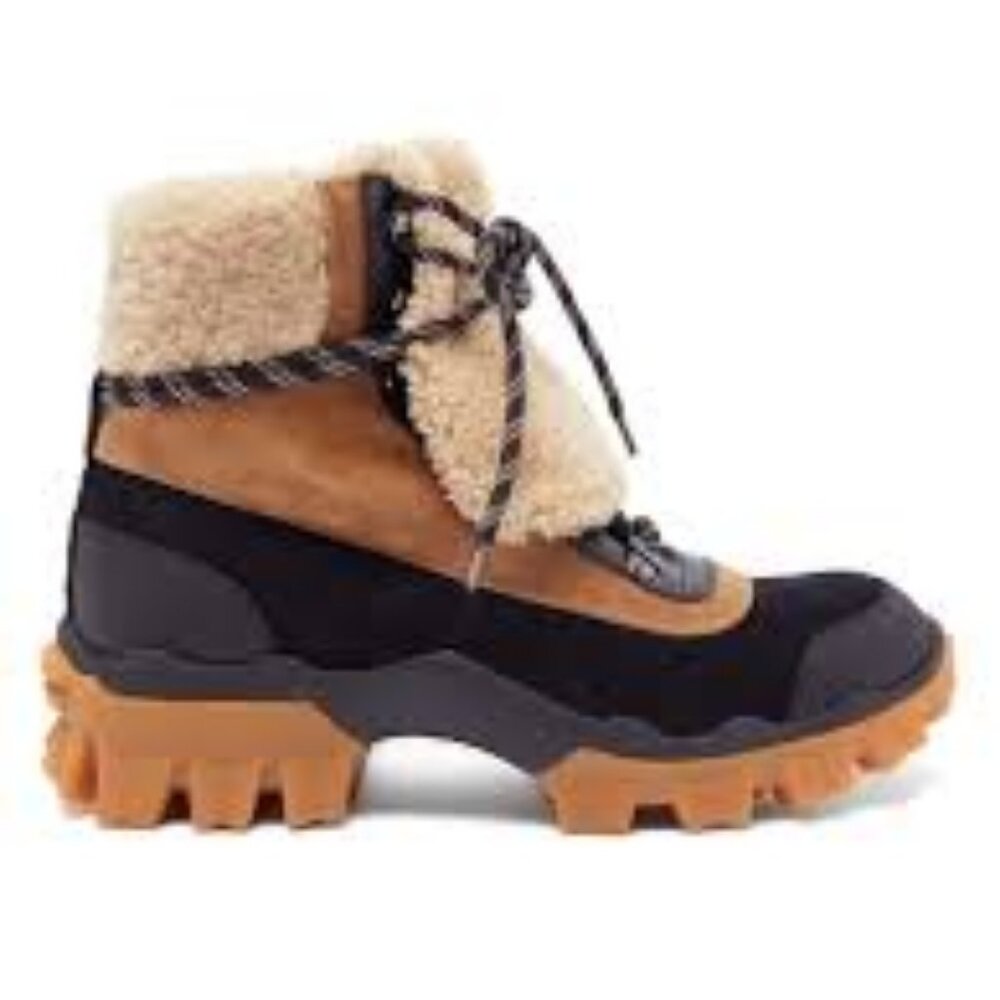 Moncler Harriet Stivale Suede Shearling Leather Combat Boots 39.5 EU NWOT